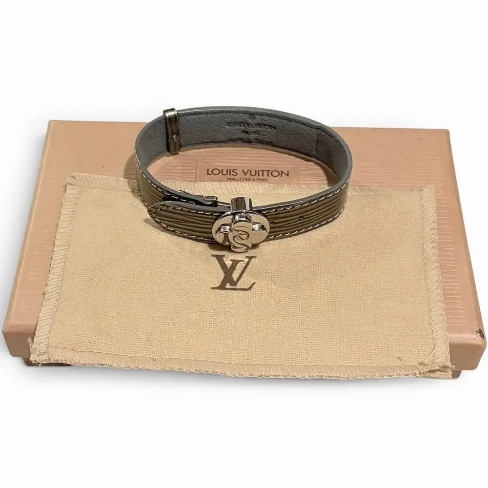 Louis Vuitton Olive Vernis Leather Silver Push-Lock Bracelet Adjustable